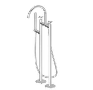 Mélangeur bain-douche sur colonnette Blink de Newform avec douchette et bec haut