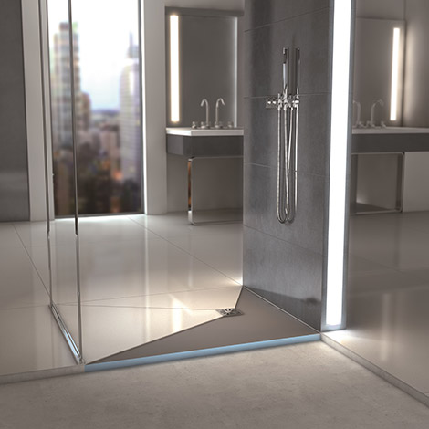 Receveur de douche à carreler Fundo Primo de Wedi, intégré dans une douche moderne