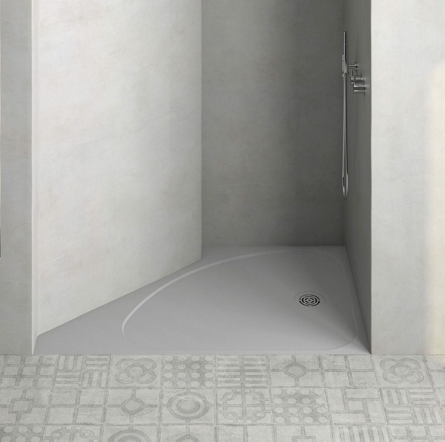 Receveur de douche sur mesure Select de Hidrobox, découpé pour s’adapter à une niche murale