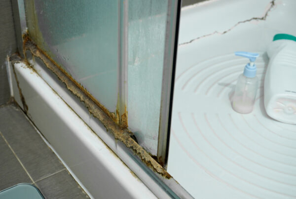 Photo d’une douche mal posée avec moisissures, fissures et joints dégradés, erreur fréquente lors d’une rénovation de salle de bains
