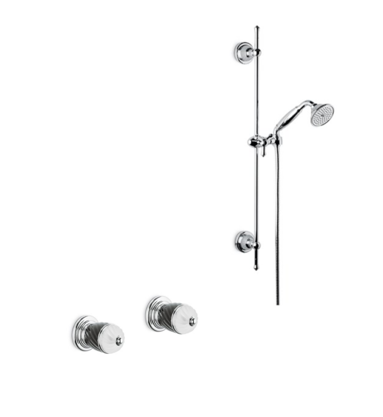 Mélangeur encastré avec deux poignées pour douche, accompagné d’une douchette sur barre – Newform Deluxe