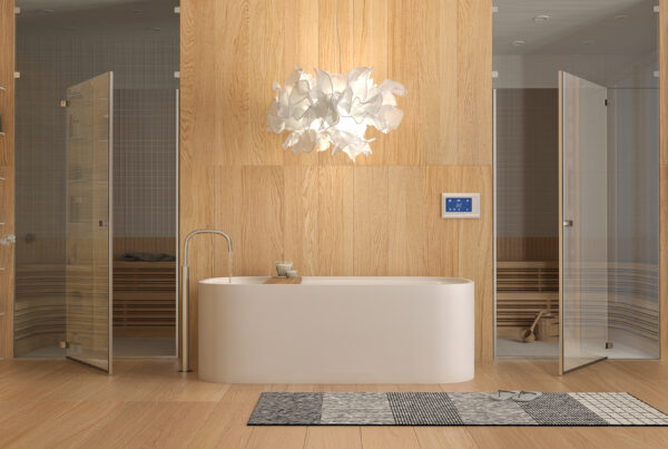 Salle de bains moderne avec domotique intégrée pour améliorer le confort et le bien-être