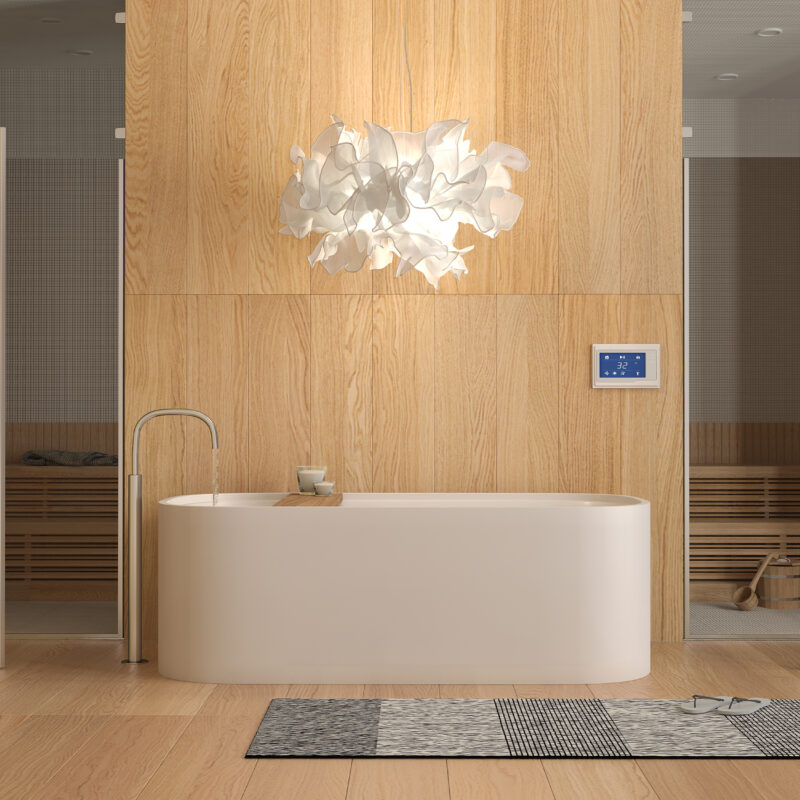 Salle de bains moderne avec domotique intégrée pour améliorer le confort et le bien-être